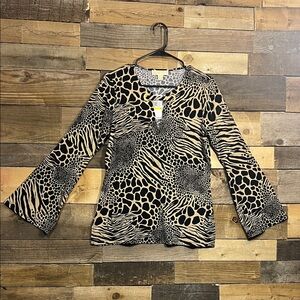 Michael Kors Black and Tan Animal Print Blouse